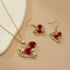 Bröllopsmycken sätter Creative Love Rose Heart Pendant Necklace For Women Exquisite Zircon Forever Romantic Valentines Day 230627