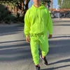 Sweats à capuche pour hommes Sweats Neon Green Style Survêtement de mode pour hommes Solide 2 pièces à manches longues HoodyLoose Swearpants Casual Sportsuit Men 2021 Date