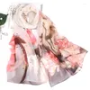 Scarves Fashion Floral Print Scarf Summer Beach Sunscreen Neck Bandana Lotus Leaf Long Shawl Flower Chiffon Georgette Soft