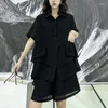 Survêtements pour femmes rétro mode décontracté deux pièces ensemble été mince lâche noir chemise Cardigan taille haute quart Shorts personnalisé 2023