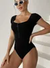 Купальники Vintage Swimwear Fa Short Seve One Piece Swimsuit Women Zipper Monokini Biquinis Купальный костюм Bodysuit Black 2023 New HKD230628