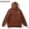 Herrtröjor tröjor gonthwid hiphop streetwear hoodie tröjor skelett lapp fleece hooded 2023 herrar harajuku vinter bomull pullover brun j230629