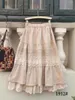 Faldas de verano cintura elástica suelta encaje Crochet Midi falda para mujer Color sólido Kawaii inferior algodón Lino estilo coreano