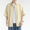 Men s Dress Shirts 2023 Summer Casual Loose Fitting Men Short Sleeve Shirt Fashion Polo Collar Male Tops Simple Stripe Mens Large 230629