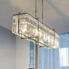 Pendant Lamps Chandeliers Modern Luxury Dining Room Led LampStraight Lustre Chrome Steel K9 Crystal Hang Rod Suspend Lights Fixtures