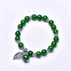 Strand JoursNeige Green Crystal Bracelet Beads 8mm Lucky Tibetan Silver Leaf Money Bag Pendant For Women Fresh Jewelry