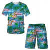 Kadın Eşofman Bayan Giyim Yaz 2023 Moda Hawaii Tarzı Tropikal Baskı Kısa Kollu Üst Şort Rahat Kadın Takım Elbise 2