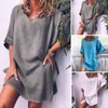 Kadın Bluzlar 2023 Seksi Plaj Mayo Cover-Ups Kadınlar Pamuk Cover Up Mayo Rahat Kısa Kollu Uzun Bluz Düz Renk Elbise