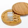 Bamboo Kitchen Tools Cheese Board and Knife Set Round Charcuterie Boards Swivel Meat Platter Holiday Housewarming Gifts Wholesale FY2966