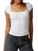 Kvinnors tankar Playera de Verano Manga Corta Para Mujer Y2K Con Cuello Cuadrado Blusa Ajustada V-Cute White Parte Superior M