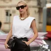 Women's Blouses Sleeveless Top Female O Neck White Women Blouse Shirt Ladies Loose Solid Chic Casual Black 2023 Cotton Brown