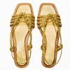 Sandálias 2023 verão gladiador para mulher ouro tecelagem plana estilo bohemia aberto dedo do pé sem cadarço em sapatos femininos