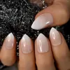 Unhas postiças curtas francesas ombré prensadas em gel em forma de estilete base nude ponta branca pontas naturais falsas