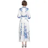 Robes décontractées 2023 printemps mode robe porcelaine fleur imprimer pour femmes vêtements poitrine ceinture Vintage à manches longues