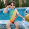 TwoPieces Kids Swimsuit Rainbow Printing Swimwear For Girls Boys Quick Dry 2023 Summer Children Beach Bikini Bathing Suit 230628