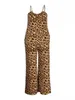 Kvinnors jumpsuits Rompers LW SXY Plus Size Leopard Print Pocket Design Jumpsuit Patchwork ärmlös Spaghetti -band Kvinnor Elastisk mager sommardräkt J230629