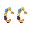 Stud Earrings Minimalist 18K Gold Plated Stainless Steel Colorful Resin Cabs Hoop For Women Waterproof Earring Jewelry Gift