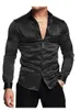 Chemises habillées pour hommes luxueuses chemise habillée en satin de soie brillant à manches longues décontracté slim muscle boutonné grande taille S3XL 230628