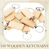 Jewelry Pouches 100Pieces Wooden Keychain Blanks Bulk Rectangle Wood Unfinished Key Ring Tag A