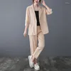 Damen Zweiteilige Hosen 2023 Frühling Herbst Büroanzug Zweiteiliger Hosenanzug Eleganter Blazer Girly Female Set Lässige lose Jacke Arbeitskleidung