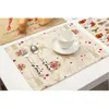 Serviette De Table Creative Noël 4 Pièces Set Tapis De Cuisine Coton Lin Motif De Rennes Napperons Décoratifs