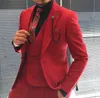 Luksusowe czerwone mężczyźni smoking ślubny szczupły fit szczyt lapolunki noszenie 3 sztuki zestaw blazerowych spodni kamizelki formalny kostium homme