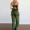 Women's Jumpsuits Rompers Women Solid Elegant Sexy Cris Cross Lace Up Back Hollow Out Crop Top Straight Elastic Waist Jumpsuit J230629