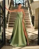 A Sexy Green Line Prom Dresses Long For Black Women Plus Size Strapless Pleats Draped High Side Split Formal Ocn Evening Birthday Club Party Pageant Gowns mal