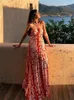 Robes décontractées de base Mode Imprimé Plissé Halter Maxi Dress Femmes Sexy Sans Manches Dos Nu Bandage D'été Lady Holiday Vestidos 230629