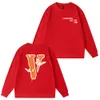 Vlone Loose Designer Men Hoodies Hoody Pullover Sweatshirts Mens Women Tops Tops Big VプリンティングルーズゆるいジャンパーサイズS-3XL 5Clocor白い黒い赤