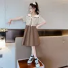 Girl Dresses Kids For Girls 2023 Fashion Medium and Big Children Knee Length Casual Sailor Collar Preppy Style Princess Dress