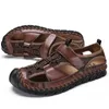 Мужские сандалии из натуральной кожи, летняя повседневная пляжная обувь на плоской подошве в римском стиле, мужские кроссовки на низкой танкетке, большой размер 3848 230629