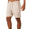 Män shorts bomullslinne sommaren enkel dragkammare avslappnad mångsidig komfort andas streetwear korta byxor