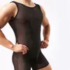 Taille ventre Shaper hommes Gay Body Shapewear haute élastique combinaison mâle Transparent érotique combishort bas de corps maille débardeurs Boxer slips 230629