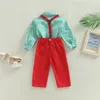 Clothing Sets Christmas Baby Boys 2 Pieces Gentleman Outfit Stripe Turn-Down Collar Bow-Tie Shirts Solid Color Suspender Pants Set