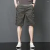 Herren Shorts Männer Sommer Cargo Einfarbig Multi Taschen Gerade Hosen Lose Elastische Taille Mitte Knie Länge Hosen