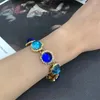 Orecchini a bottone Collana di fiori di vetro blu Bracciale Bracciale in argento Set di gioielli di temperamento di moda Accessori per abiti da banchetto da donna