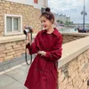 Women's Trench Coats Selling Red Windbreaker Women's Nice Autumn Mid-length Hepburn Style Thin Coat With Belt Loose Ladies Outwear 137