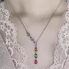 Кольца кластера Натуральный турмалин Ожерелье Конфеты Подходящие цвета стерлингового серебра 925 Изготовлены из женской повседневной одежды