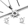 Necklace Earrings Set Girl Cute Sun Pendant Women Ethnic Hollow Jewelry High Quality Stainless Steel Lover's Gift