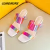 Hausschuhe Frauen Schuhe 2023 Sommer Helle Bunte Transparente Chunky Elegante High Heel Strap Sandalen Mode Lässig Hochzeit