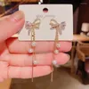 Boucles D'Oreilles Bleu Cristal Papillon Boucle D'oreille Pour Les Femmes Mode Bowknot Imitation Perle Gland Chaîne Strass Oreille Clip Bijoux Cadeau