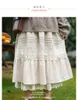 Faldas de verano cintura elástica suelta encaje Crochet Midi falda para mujer Color sólido Kawaii inferior algodón Lino estilo coreano