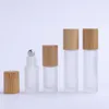 Wholesale 5ml 10ml Frosted Glass Roll On Bottles with Metal Roller Ball And Bamboo Lids Elwdm