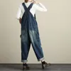 Kvinnors rippade jeans overall streetwear lösa baggy byxor casual denim jumpsuit rak bred ben långa jean byxor mode