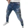 Jeans masculino designer primavera e verão pés finos ajuste fino moda marca calças casuais estampa elástica longa QGLT