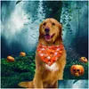 Vestuário para cães Poliéster Cães Bandana Gato Triângulo Bibs Cachorrinho Cachecol Lenço Abóbora Skl Padrão Halloween Artigos para Animais de Estimação Xbjk2106 Dro Dh2Iu