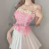 Платья для вечеринок Kawaii Bow Pink Corset Crop Tops Жилет Женщины Женский Harajuku без рукавов с открытыми плечами Нижнее белье Backless Bustier Top Y2k Clothing x0629