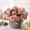Fiori secchi 30 cm Bouquet di seta rosa rosa Peonia Fiore artificiale Testa grande 4 Piccole decorazioni per la casa di nozze da sposa