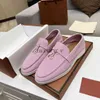 Designer Casual Shoes LP Flat Suede Loafers Summer Women Charms Embellished Walk Shoe Apricot Leather Shoe Slip On Flats